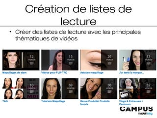 Création de listes de
lecture
• Créer des listes de lecture avec les principales
thématiques de vidéos
 