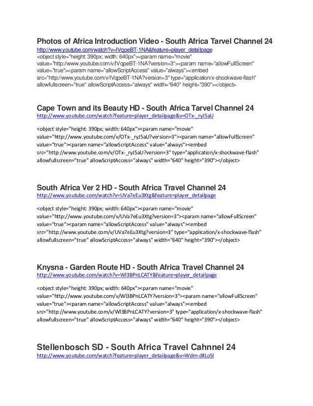 South Africa Travel Channel Free Documentary Films