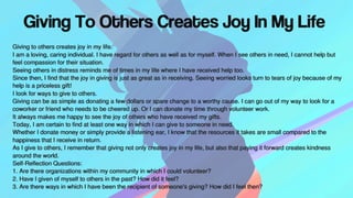 Giving To Others Creates Joy In My Life