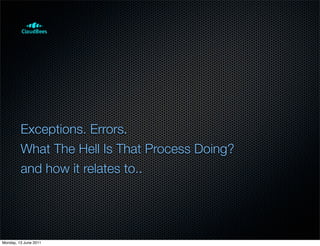 Exceptions. Errors.
         What The Hell Is That Process Doing?
         and how it relates to..




Monday, 13 June 2011
 