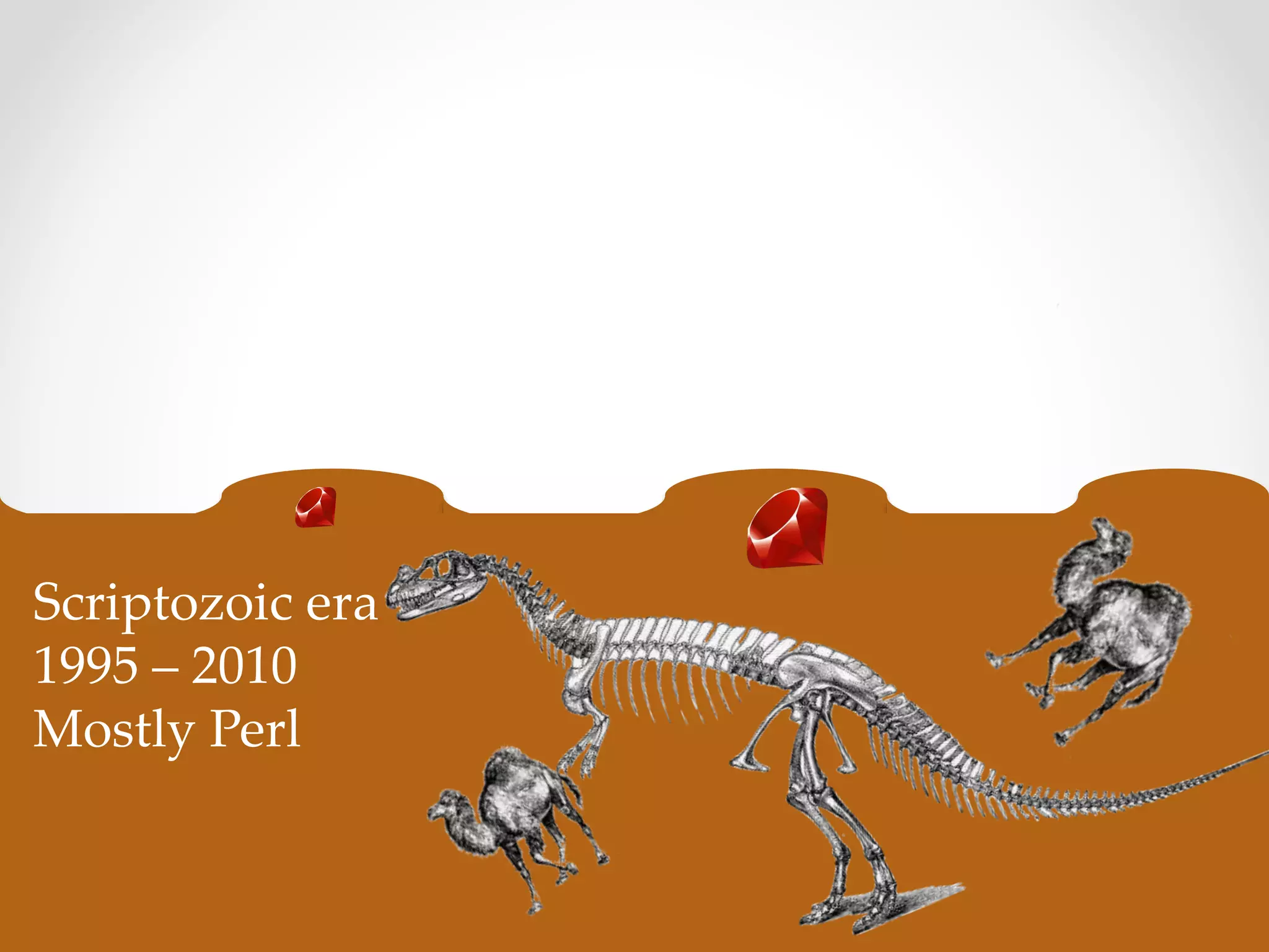 Scriptozoic era
1995 – 2010
Mostly Perl
 