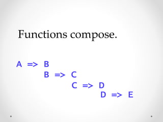 Functions compose.
A => B
B => C
C => D
D => E
 