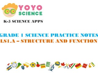 K-5 SCIENCE APPS
GRADE 1 SCIENCE PRACTICE NOTES
LS1.A – STRUCTURE AND FUNCTION
 