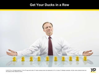 © 2015 YP LLC. All rights reserved. YP, the YP logo and all other YP marks contained herein are trademarks of YP LLC and/or YP affiliated companies. All other marks contained herein are
the property of their respective owners.
Get Your Ducks in a Row
 