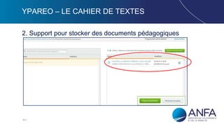 14
YPAREO – LE CAHIER DE TEXTES
2. Support pour stocker des documents pédagogiques
 