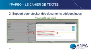 16
YPAREO – LE CAHIER DE TEXTES
2. Support pour stocker des documents pédagogiques
Vue du côté apprenant
 