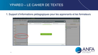 6
YPAREO – LE CAHIER DE TEXTES
1. Support d’informations pédagogiques pour les apprenants et les formateurs
 