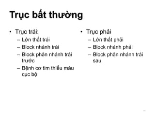 Trục bất thường
• Trục trái:
– Lớn thất trái
– Block nhánh trái
– Block phân nhánh trái
trước
– Bệnh cơ tim thiếu máu
cục bộ
• Trục phải
– Lớn thất phải
– Block nhánh phải
– Block phân nhánh trái
sau
41
 