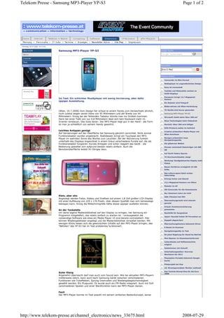 Telekom Presse - Samsung MP3-Player YP-S3                                                                                                         Page 1 of 2




Dienstag, 29.07.2008, 18:13 Uhr

                                  Samsung MP3-Player YP-S3                                                              Google Suche




Partner                                                                                                                 Newsletter

                                                                                                                         Ihre E-Mail


                                                                                                                        Weitere Artikel

                                                                                                                            Camcorder im Mini-Format

                                                                                                            
