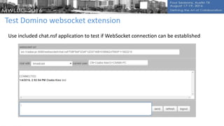 Test Domino websocket extension
Use included chat.nsf application to test if WebSocket connection can be established
 