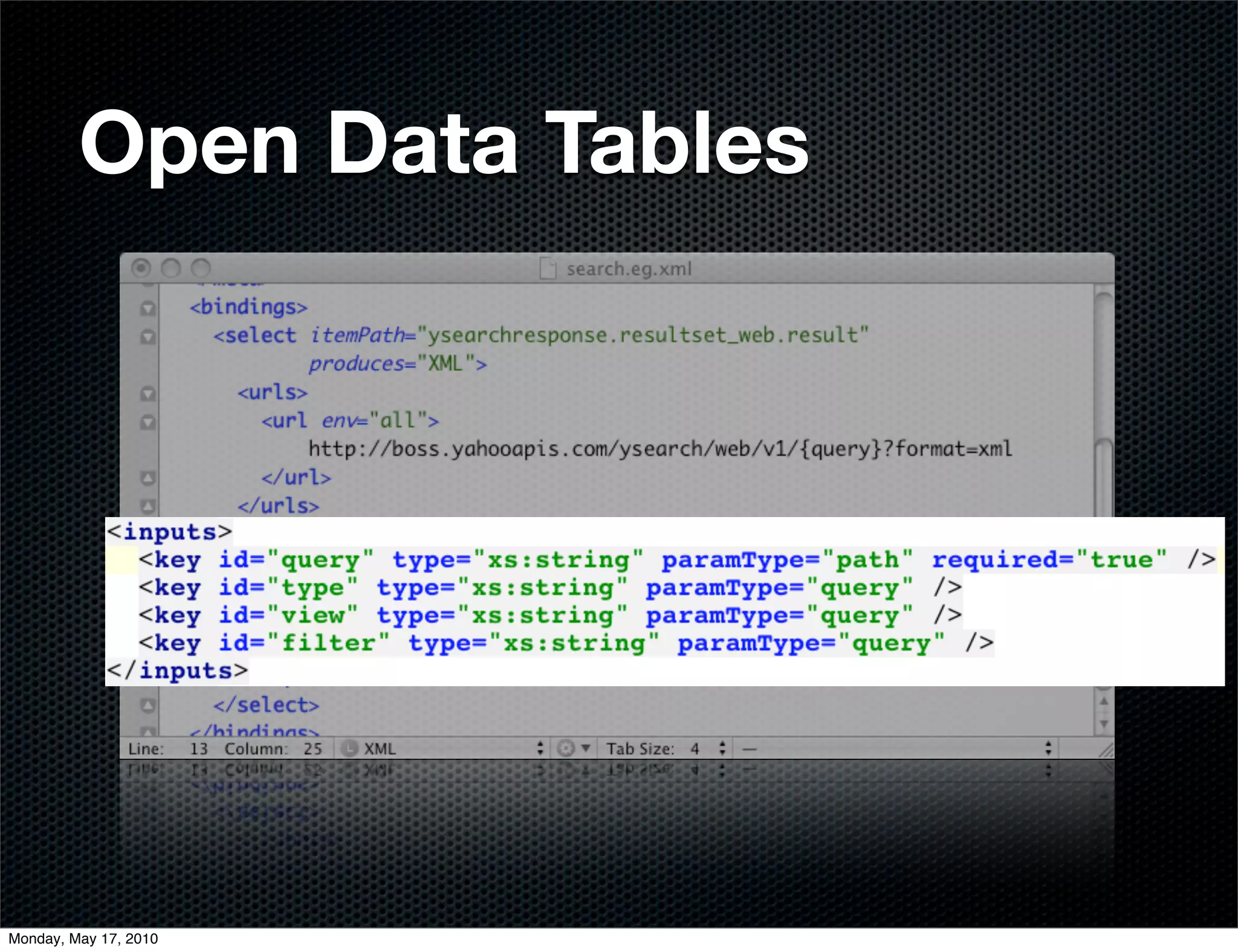 Open Data Tables




Monday, May 17, 2010
 