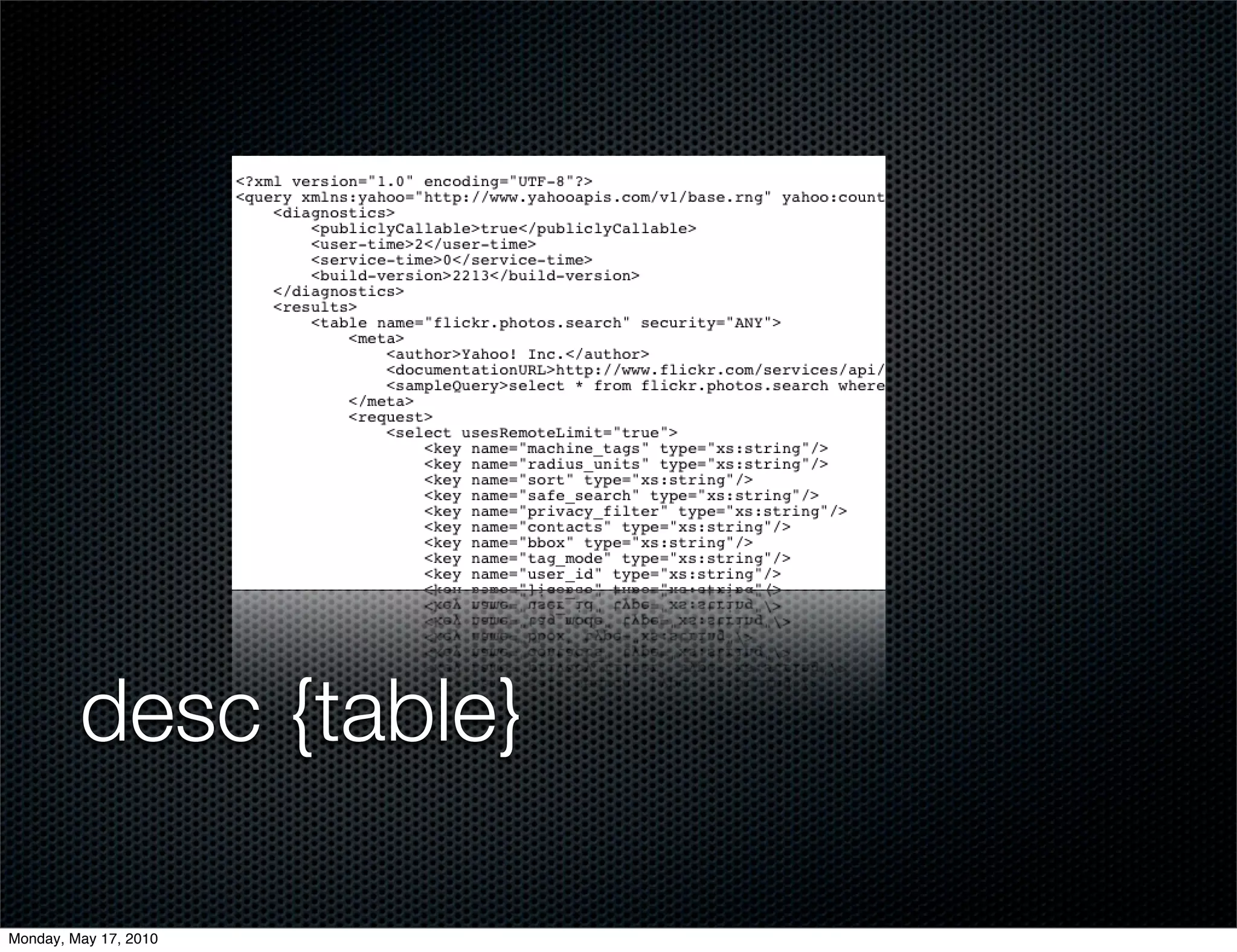 desc {table}

Monday, May 17, 2010
 