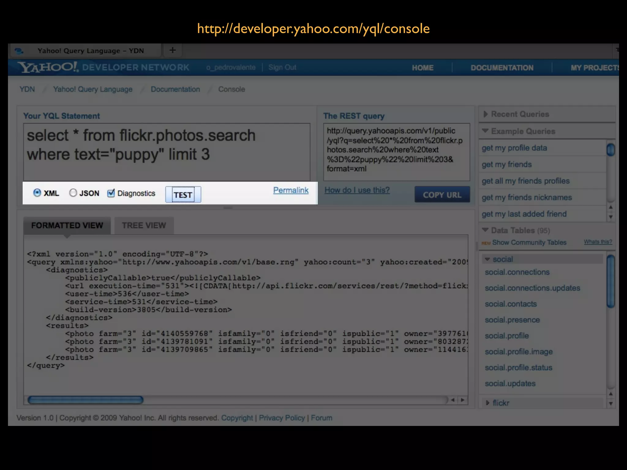 http://developer.yahoo.com/yql/console
 