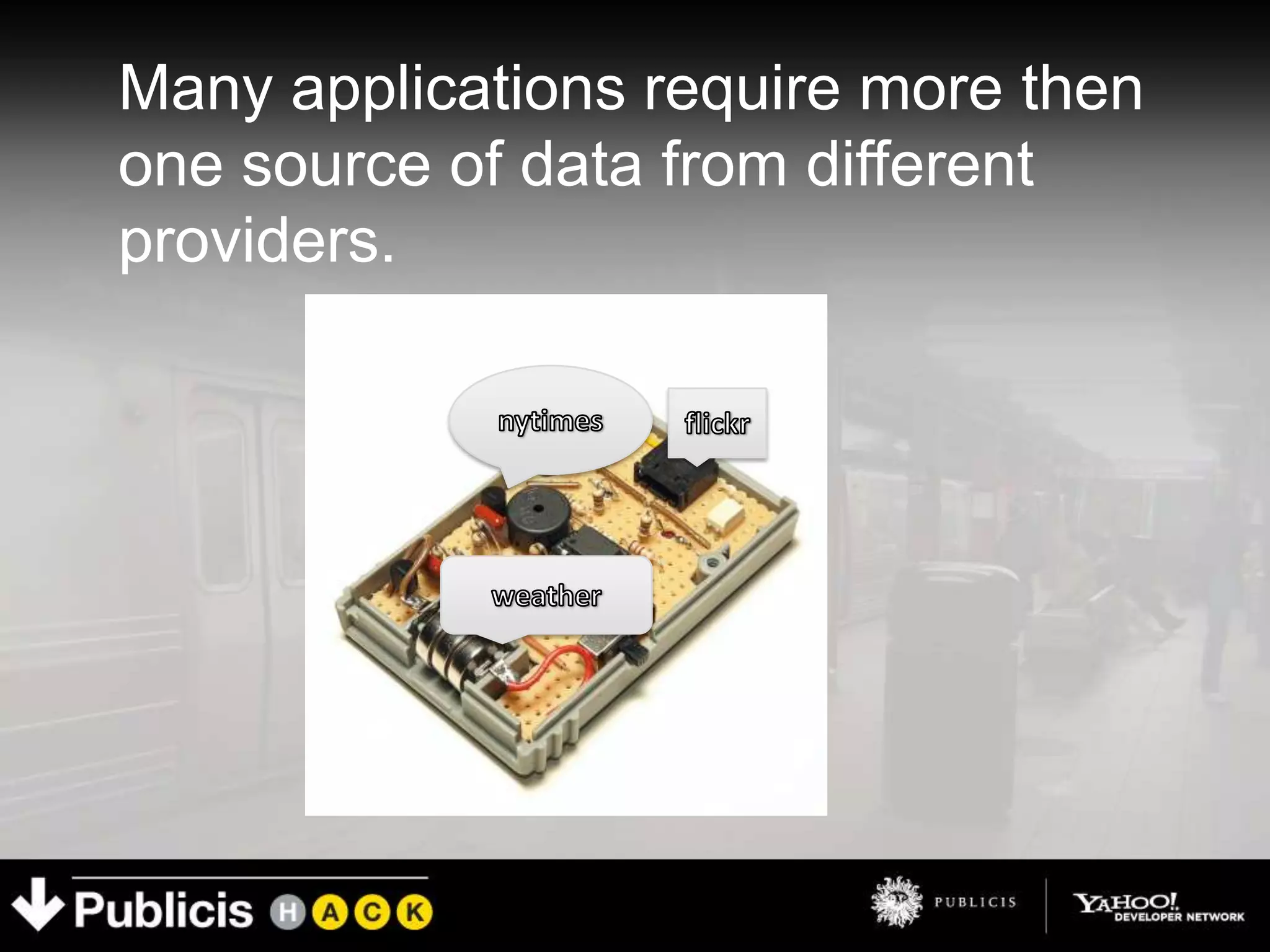 Many applications require more then
one source of data from different
providers.
 