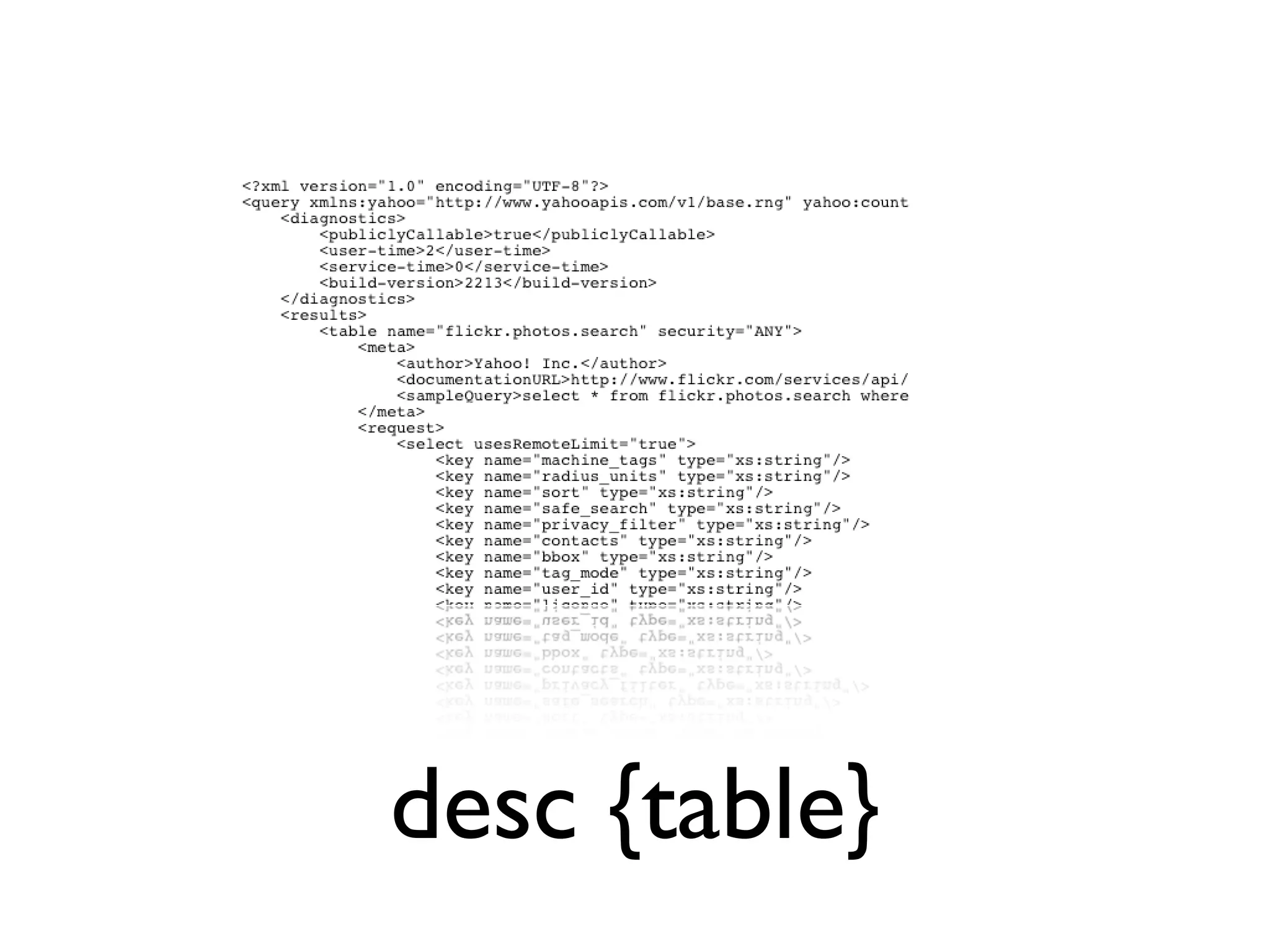 desc {table}
 