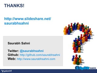 THANKS!

http://www.slideshare.net/
saurabhsahni




 Saurabh Sahni

 Twitter: @saurabhsahni
 Github: http://github.com/saurabhsahni
 Web: http://www.saurabhsahni.com
 