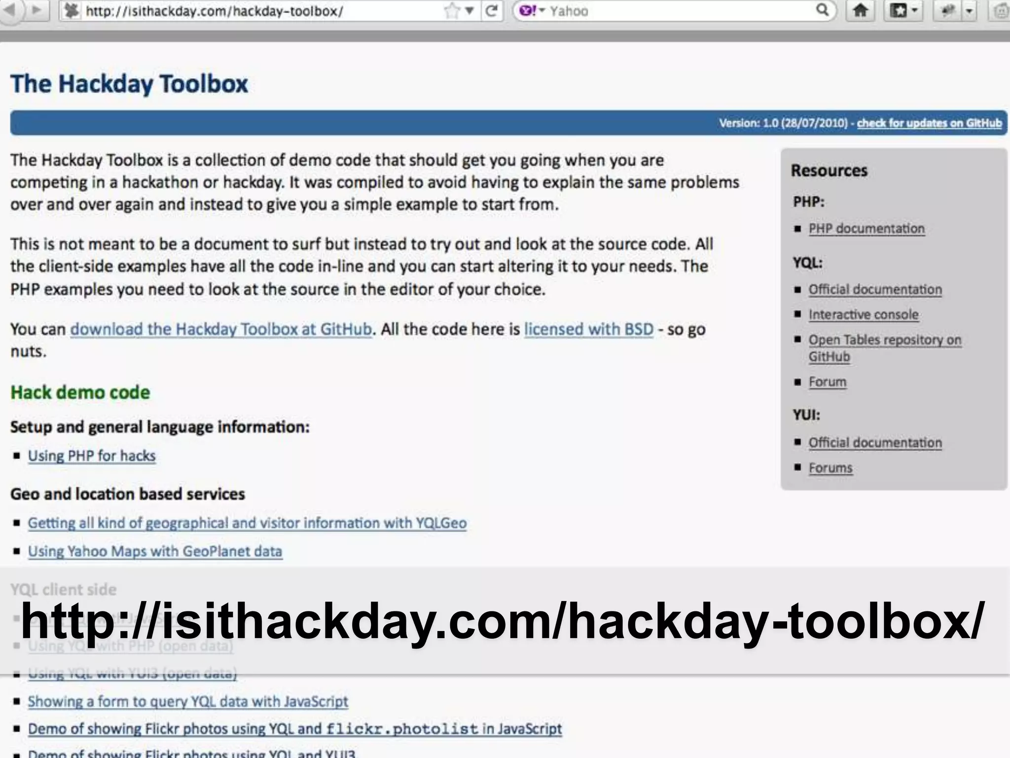 http://isithackday.com/hackday-toolbox/
 