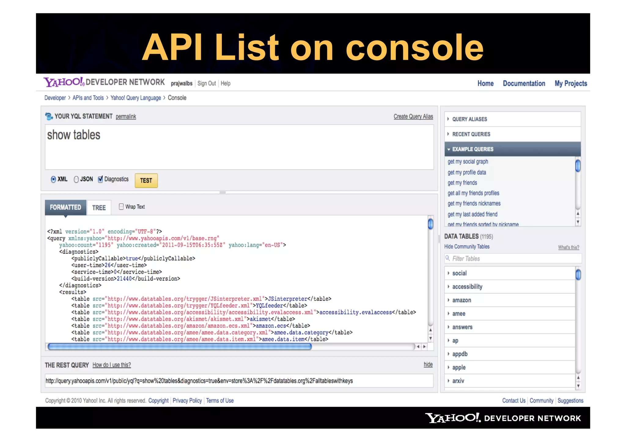 API List on console
 