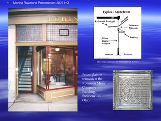 Martha Raymond Presentation 2007 HO Prism glass in transom at the Robinson Music Company Building, Steubenville, Ohio  Drawing courtesy of the National Park Service  