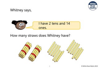 © White Rose Maths 2019
8
Whitney says,
How many straws does Whitney have?
I have 2 tens and 14
ones.
 