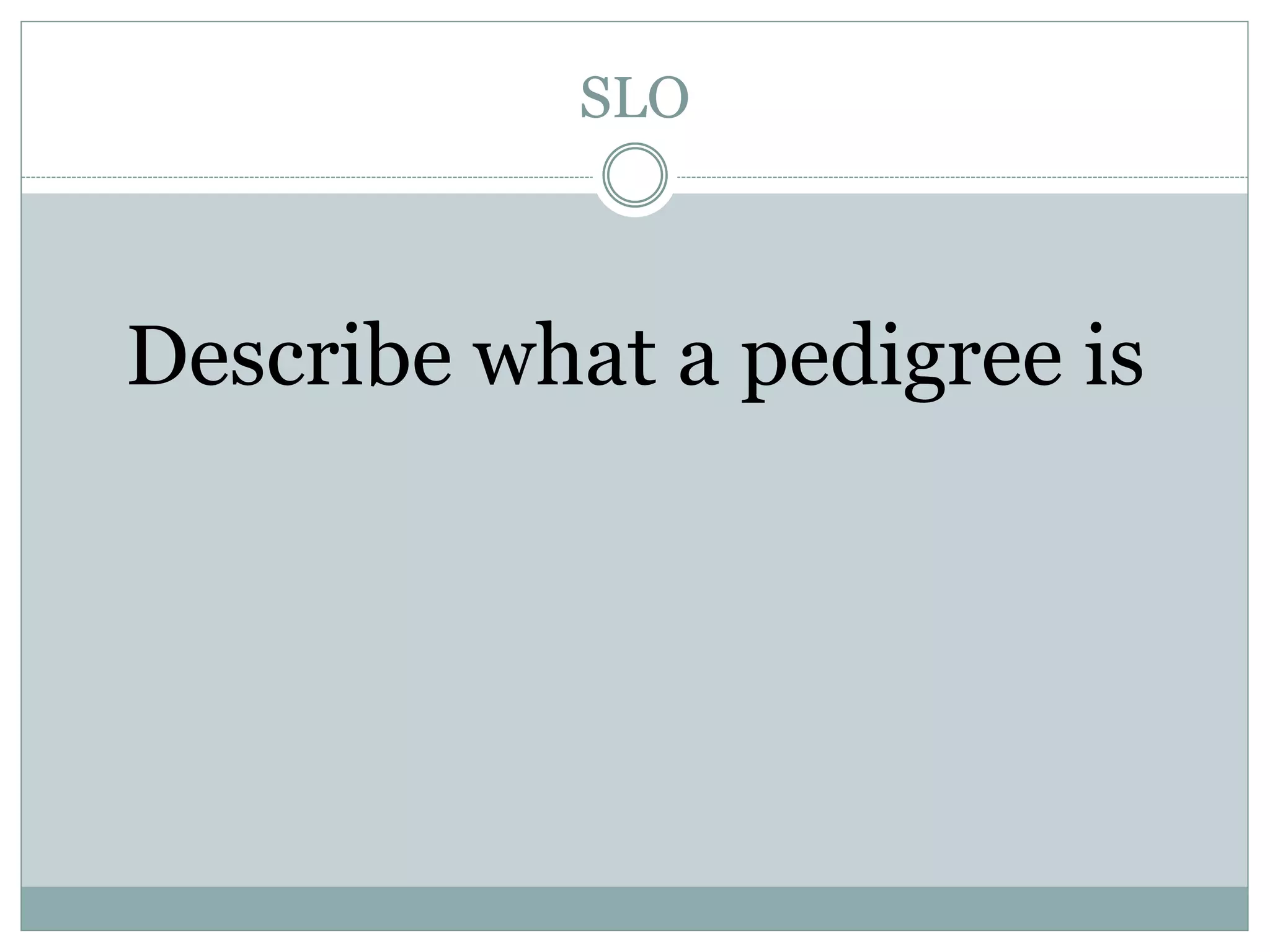 SLO
Describe what a pedigree is
 