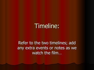 Timeline: Refer to the two timelines; add any extra events or notes as we watch the film…