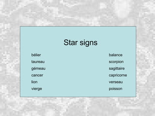 Star signs bélier balance taureau scorpion gémeau sagittaire cancer capricorne lion verseau vierge poisson 