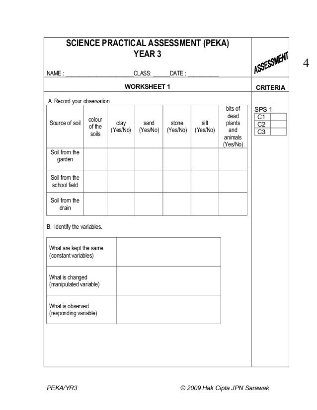 Yr3 science practical assessment