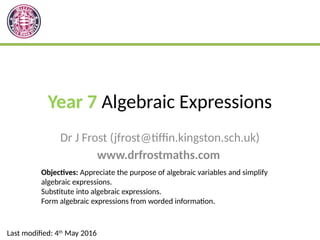 Algebraic Expressions pptx for class seven | PPTX