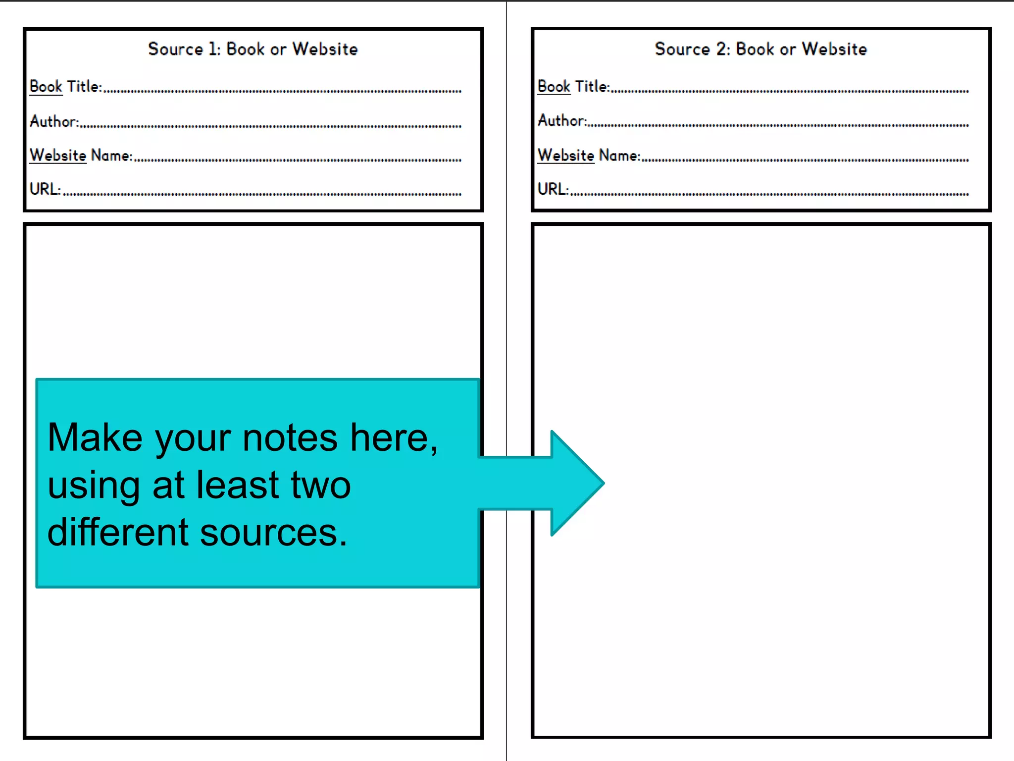 Make your notes here,
using at least two
different sources.
 