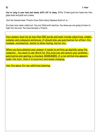 Year 9 Hunger Games Home Learning Project | DOC