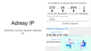 Adresy IP
Domeny na tym samym adresie
IP
 
