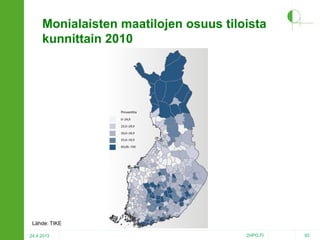Monialaisten maatilojen osuus tiloista
kunnittain 2010

Lähde: TIKE
24.4.2013

2HPO.FI

93

 