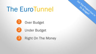 The EuroTunnel 
1 
2 
3 
Over Budget 
Right On The Money 
Under Budget  