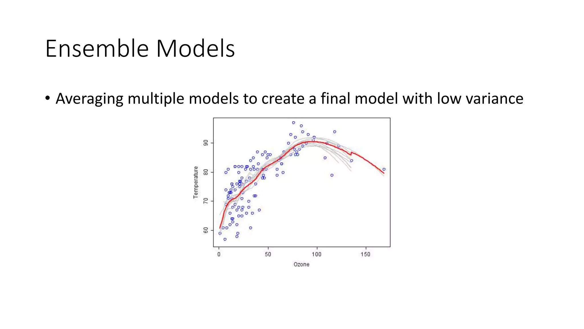 Ensemble Models
• Averaging multiple models to create a final model with low variance
 