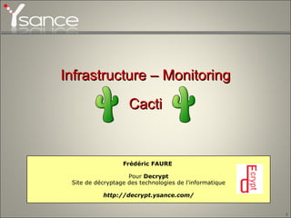 Frédéric FAURE  Pour  Decrypt Site de décryptage des technologies de l'informatique http://decrypt.ysance.com/ Infrastructure – Monitoring Cacti 