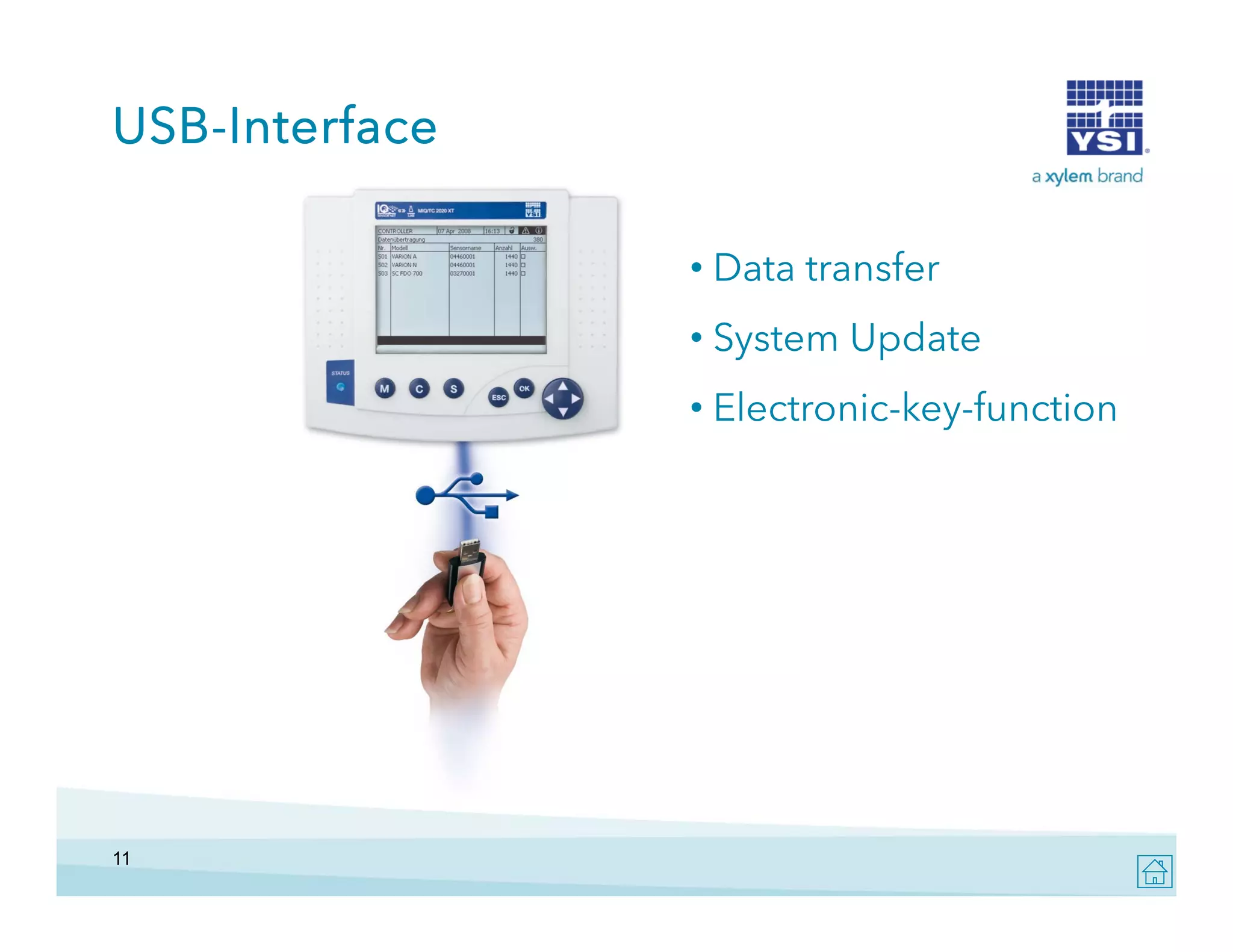 USB-Interface
• Data transfer
• System Update
Electronic key function
• Electronic-key-function

11

 
