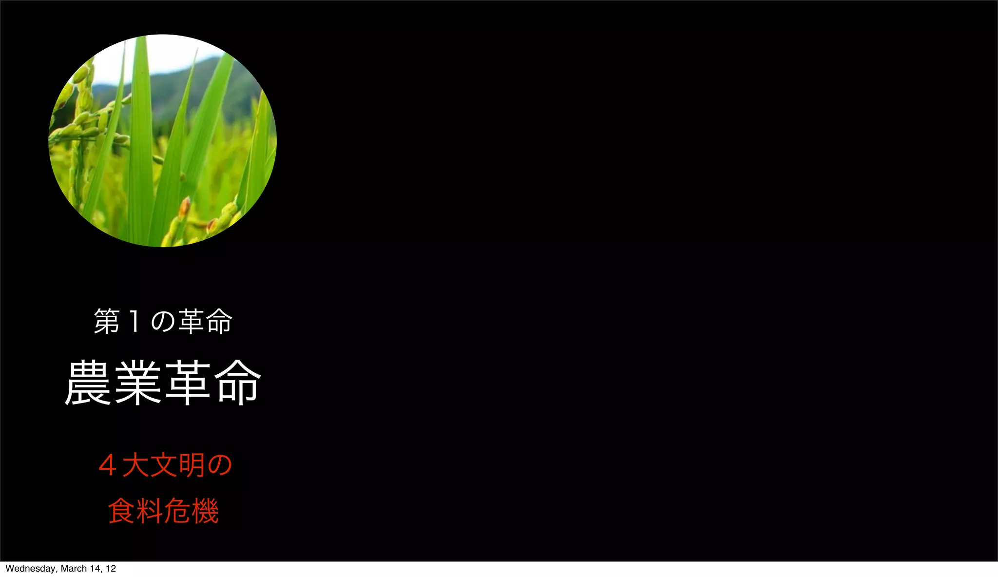 第１の革命

           農業革命
                  ４大文明の
                     食料危機
Wednesday, March 14, 12
 