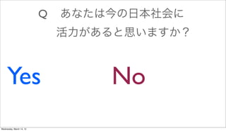 Q   ʤϽձ
                              ˼ޤ



     Yes                          No
Wednesday, March 14, 12
 