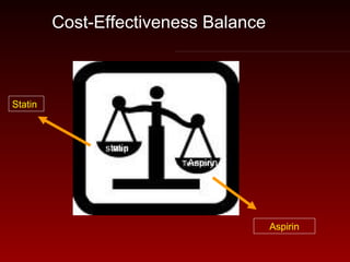 .
statin
Aspirin
Aspirin
Statin
Cost-Effectiveness Balance
 