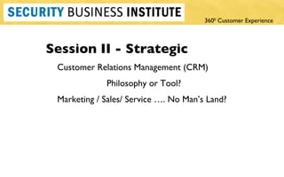 Session II - Strategic Customer Relations Management (CRM)  Philosophy or Tool? Marketing / Sales/ Service …. No Man ’s Land? 