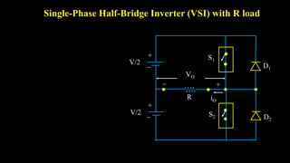 Single-Phase Half-Bridge Inverter (VSI) with R load
D1
D2
S2
S1
V/2
V/2
+


+
VO
 +
R iO
 