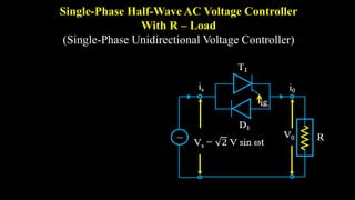 Single-Phase Half-Wave AC Voltage Controller
With R – Load
(Single-Phase Unidirectional Voltage Controller)
• CIRCUIT
 