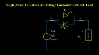 Single-Phase Full-Wave AC Voltage Controller with R-L Load
T1
io
iS
1-
AC
Source
Vo

+

T2
L
O
A
D
 