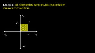Example: All uncontrolled rectifiers, half-controlled or
semiconverter rectifiers.
+V0
v0
I
I0 i0
-i0
-v0
 