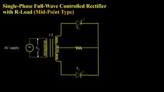 Single-Phase Full-Wave Controlled Rectifier
with R-Load (Mid-Point Type)
AC supply 
T2
T1
1:2
VS
 