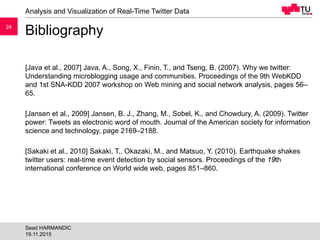2424
Bibliography
[Java et al., 2007] Java, A., Song, X., Finin, T., and Tseng, B. (2007). Why we twitter:
Understanding m...