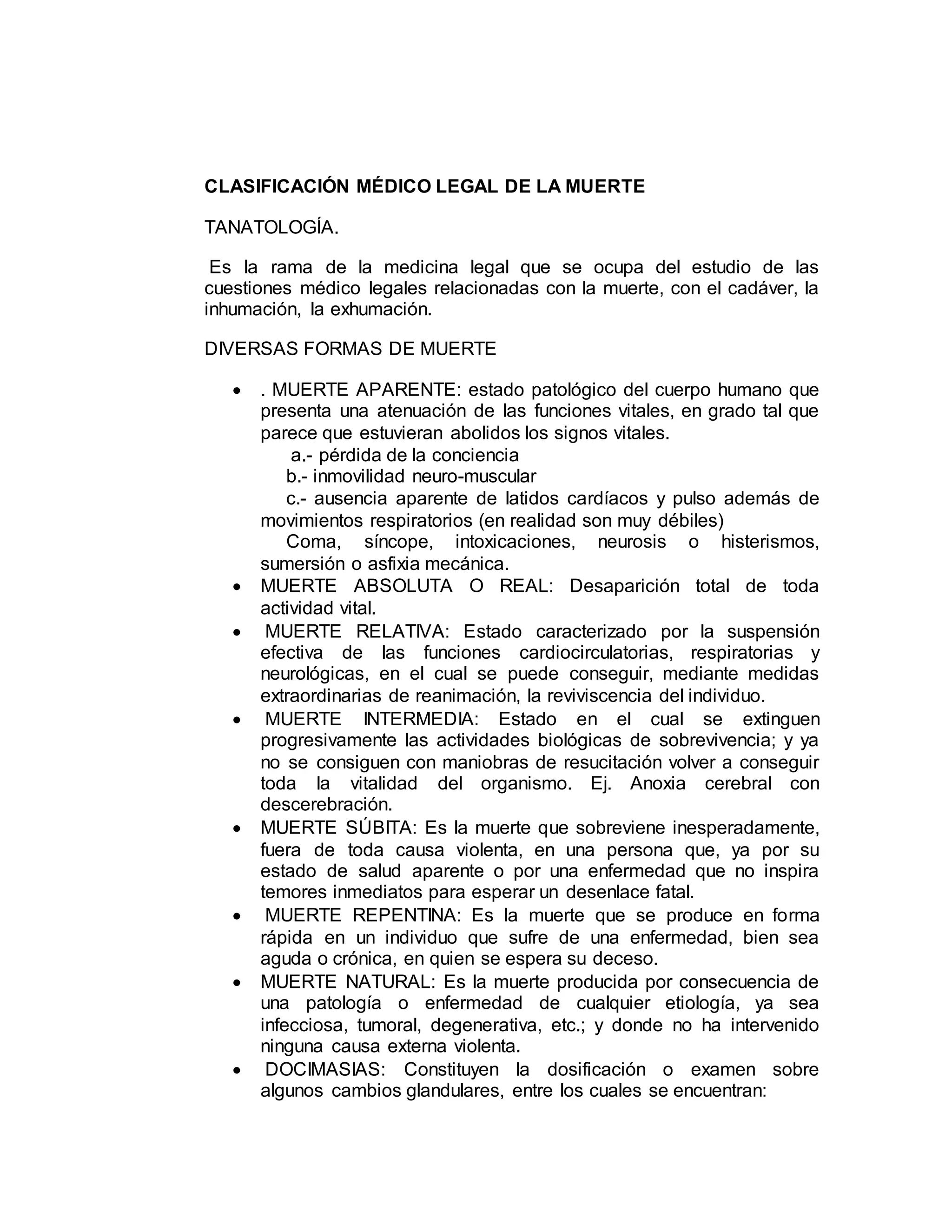 Clasificacion de la Muerte medicina legal | DOCX