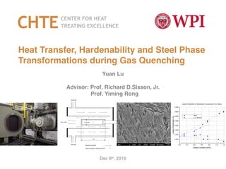 Heat Transfer, Hardenability and Steel Phase
Transformations during Gas Quenching
Yuan Lu
Advisor: Prof. Richard D.Sisson, Jr.
Prof. Yiming Rong
Dec 8th, 2016
 