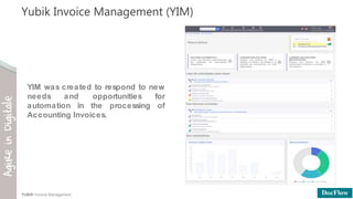 Yubik Invoice Management (YIM)
YUBIK Invoice Management
YIM is an APIA: Account Payable
Invoice Automation solution.
YIM w...